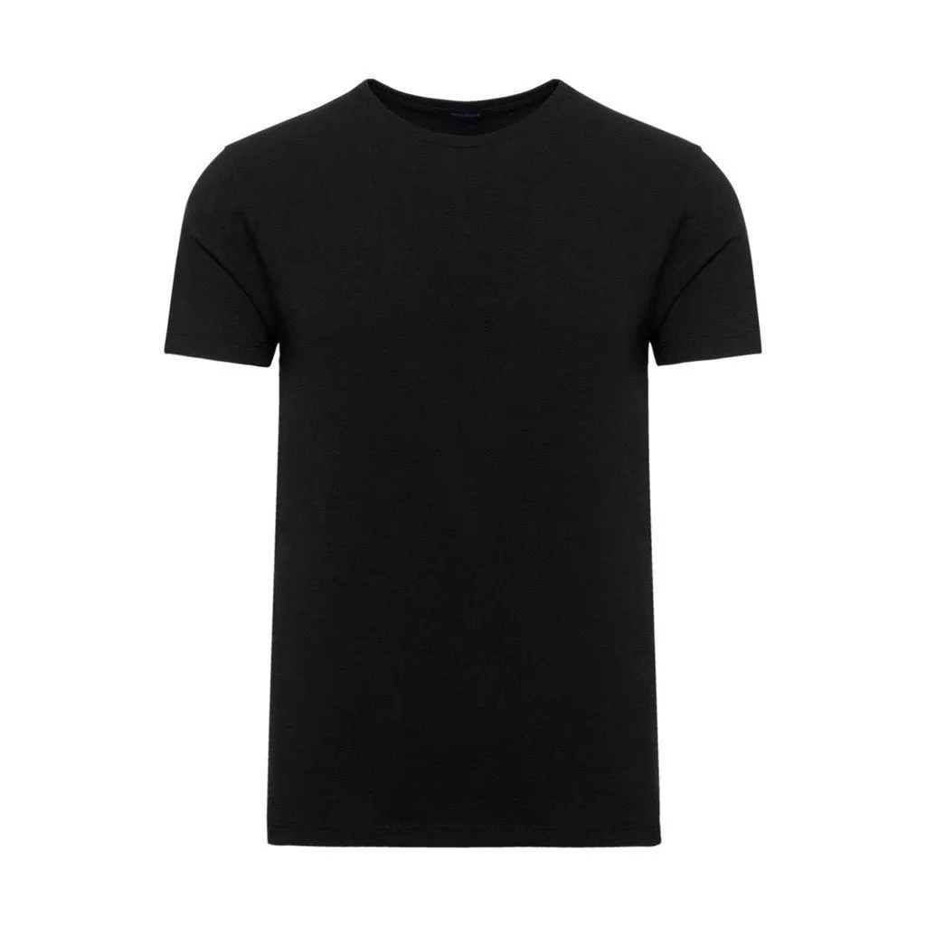 Iconic Black Pima Stretch Short Sleeve Crew Neck - PATRICK ASSARAF