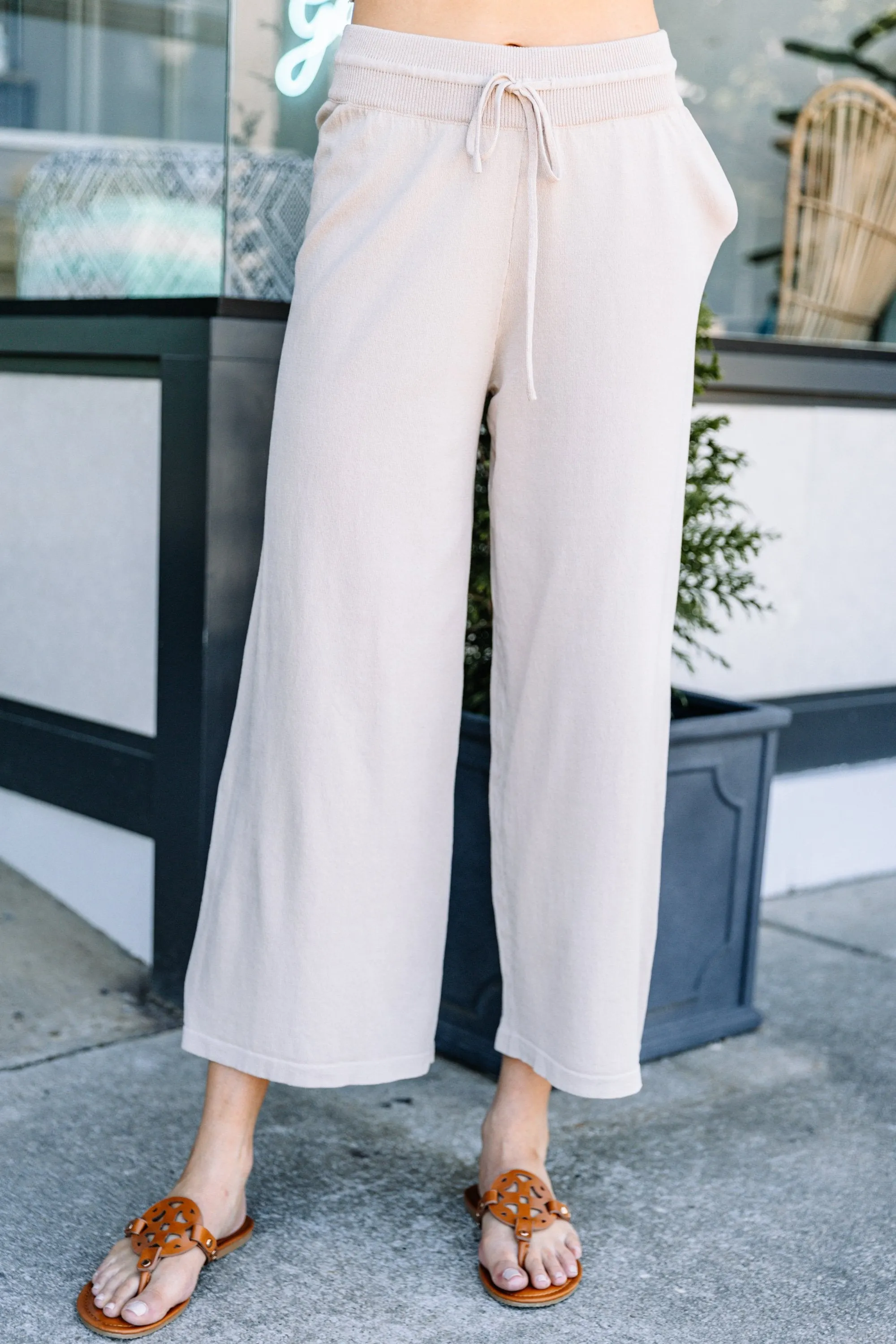 In The Know Taupe Brown Wide Leg Crop Pants