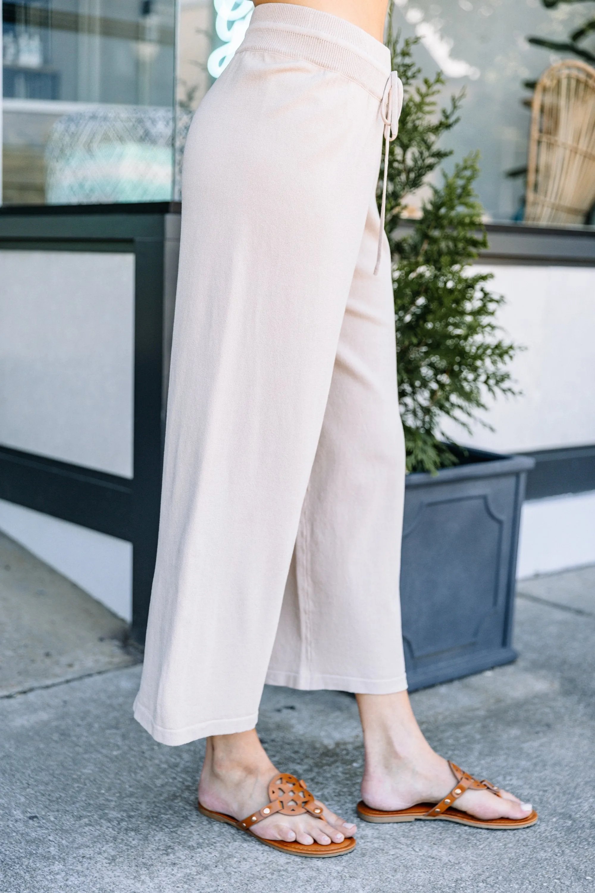 In The Know Taupe Brown Wide Leg Crop Pants