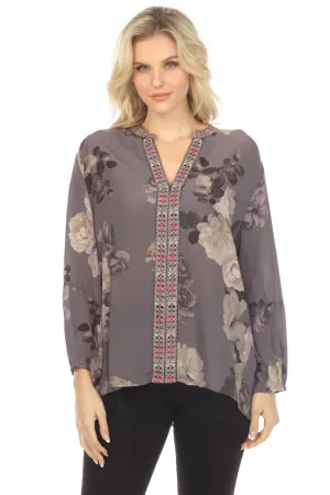 Johnny Was Workshop Paris Effortless Silk Floral Blouse Boho Chic W13320