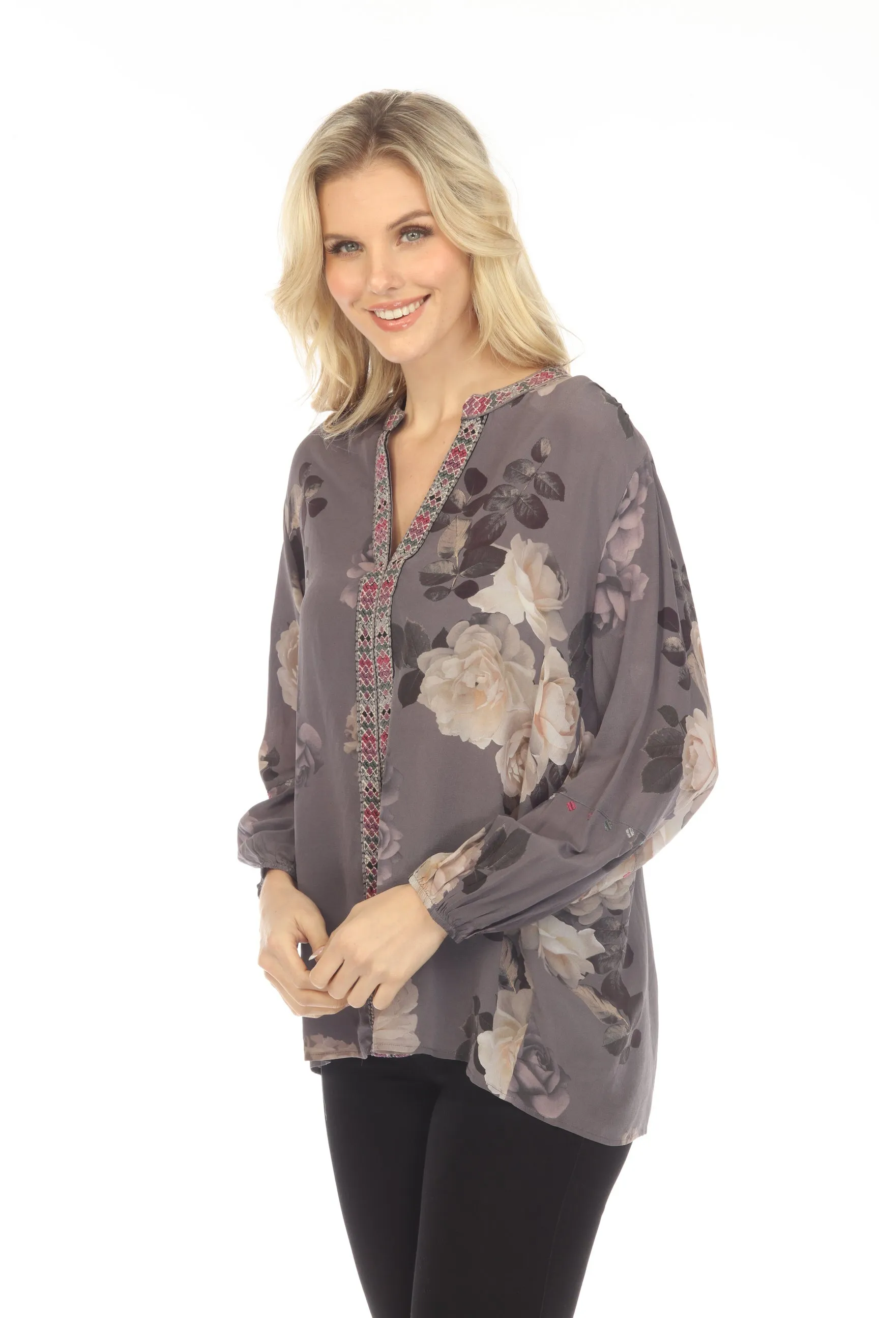 Johnny Was Workshop Paris Effortless Silk Floral Blouse Boho Chic W13320