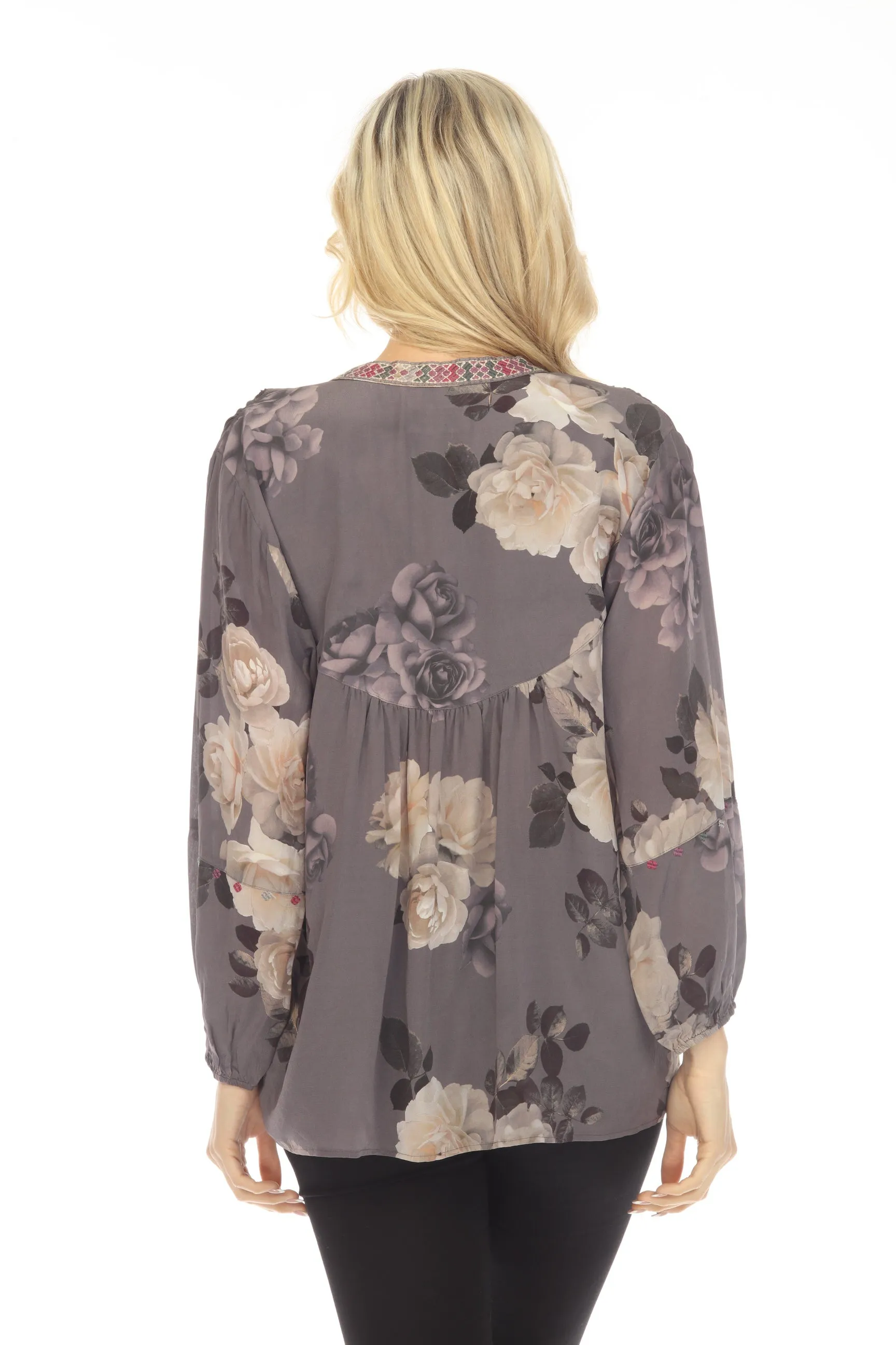 Johnny Was Workshop Paris Effortless Silk Floral Blouse Boho Chic W13320