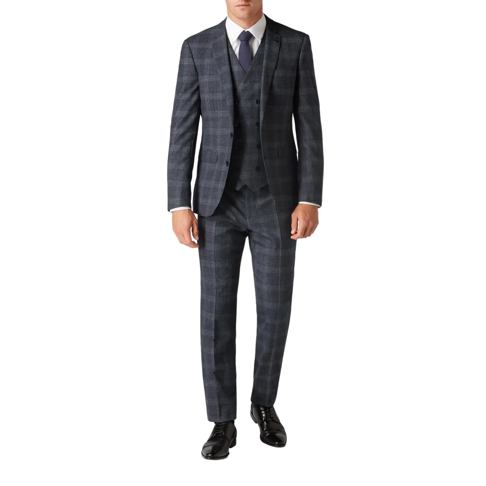 Larenzo Check Suit Jacket - Dark Grey / Blue