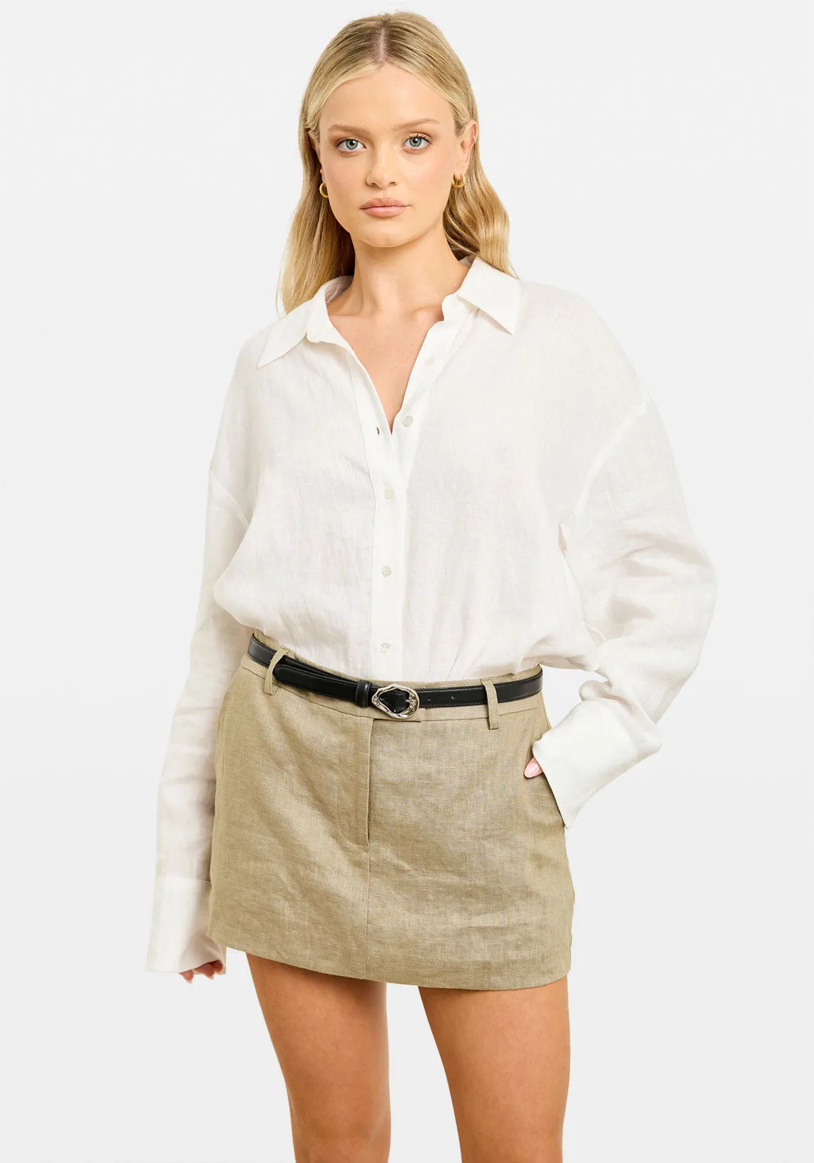 LINEN MINI SKIRT OLIVE