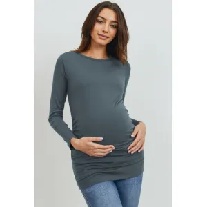 Long Sleeve Maternity Crewneck Top - Sea Blue