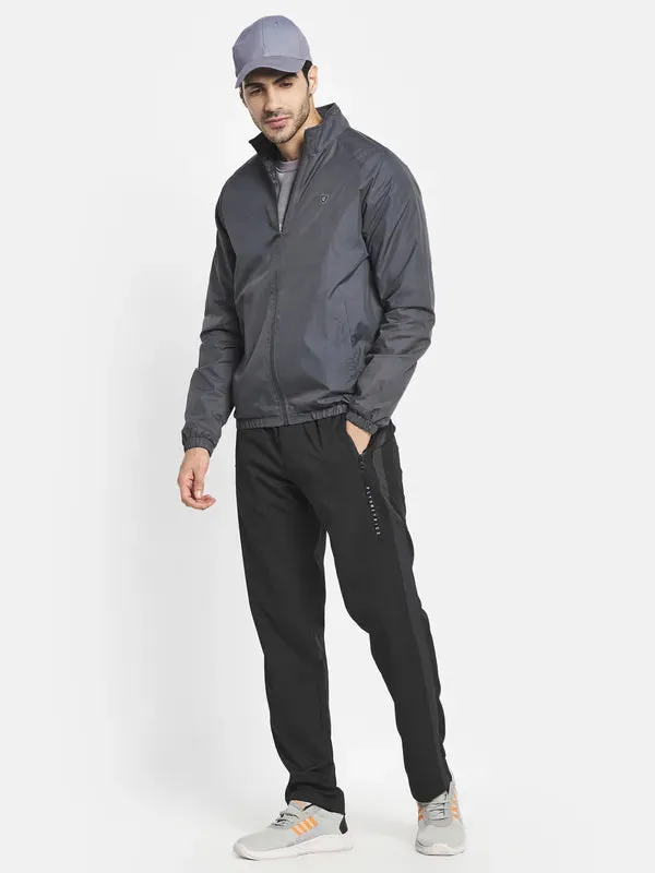 Men Grey Geometric Sporty Jacket