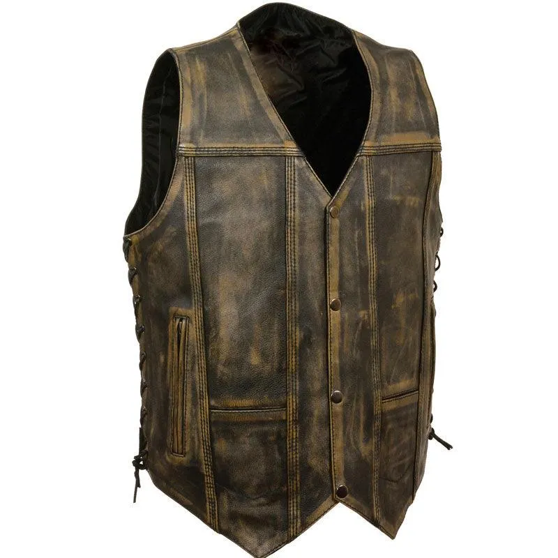 MEN'S BROWN DISTRESSED 10 POCKET VEST