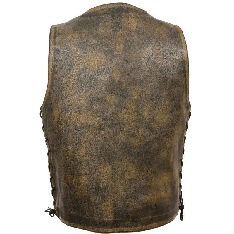 MEN'S BROWN DISTRESSED 10 POCKET VEST