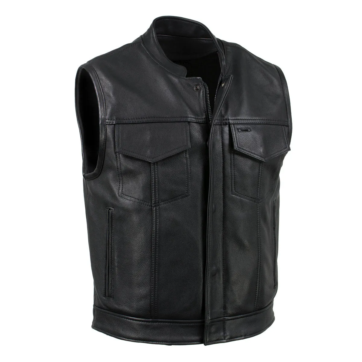 Milwaukee Leather USA MADE MLVSM5004 Men's Black 'Chaos' Premium Dual Closure Motorcycle Leather Vest