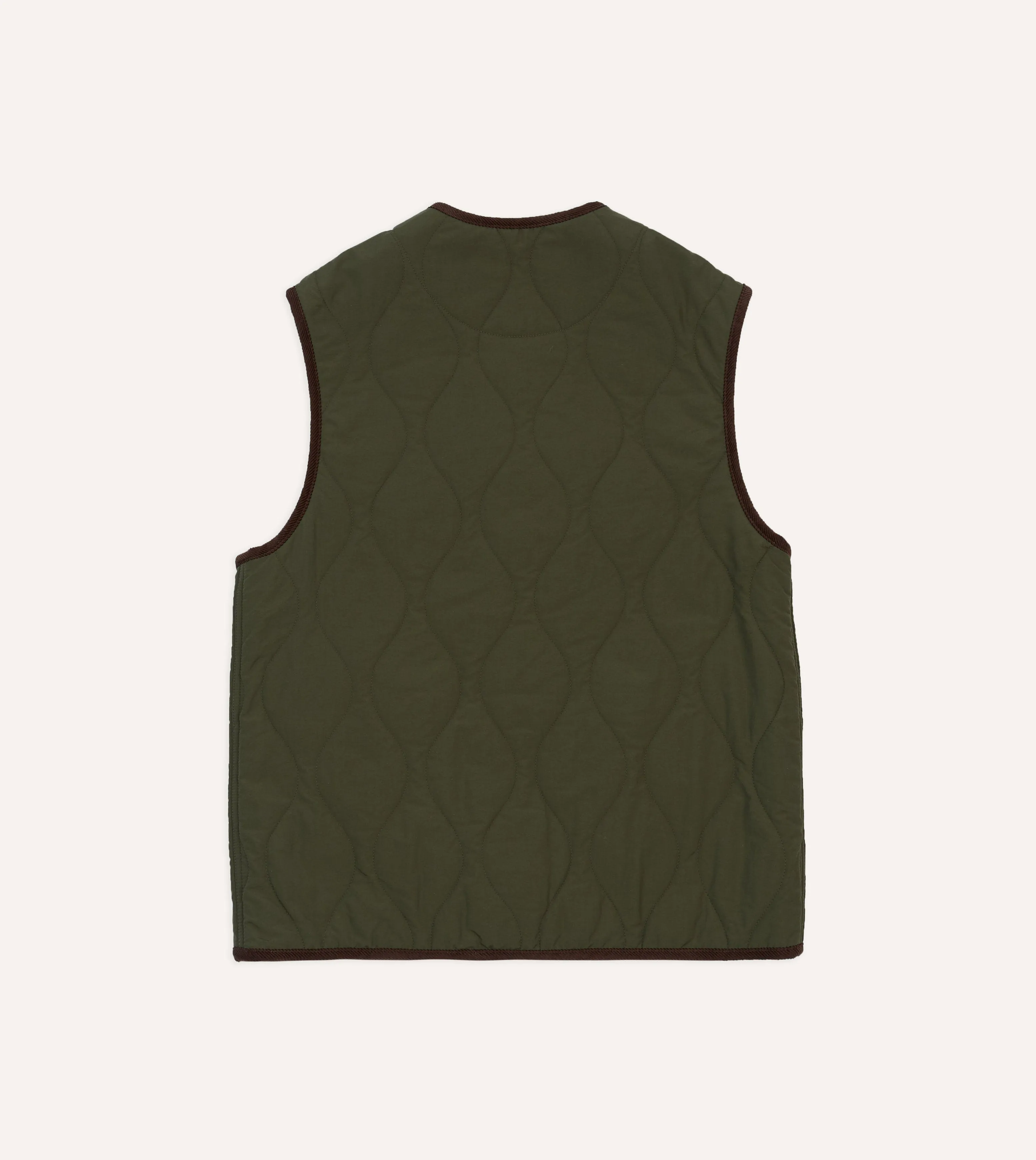 Olive Quilted Nylon Snap Vest