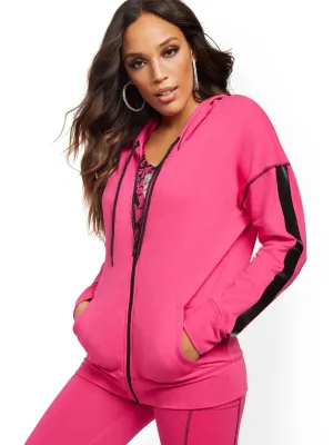 Pink Zip-Front Hooded Jacket