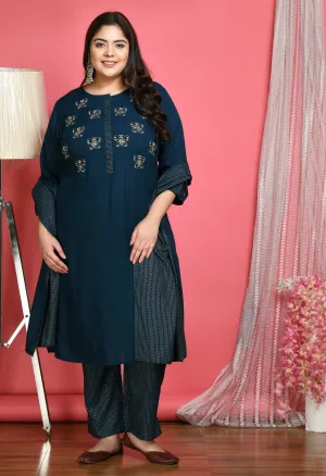 Plus Size Designer Butterfly  Kurta Pant Set with Dupatta