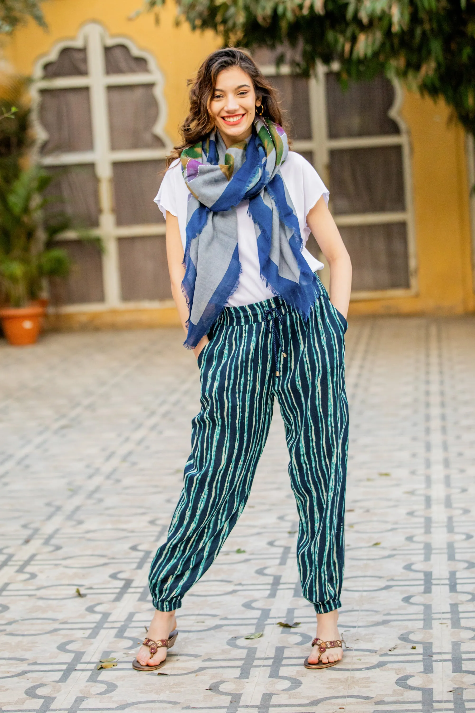 Striped Tie-Dye Viscose Pants from India - Breezy Stripes | NOVICA