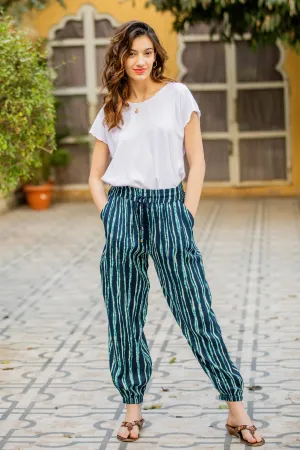 Striped Tie-Dye Viscose Pants from India - Breezy Stripes | NOVICA