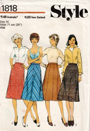 Style 1818 Womens Classic A Line Gored Skirts 1980s Vintage Sewing Pattern Size 14 Waist 28 Inches