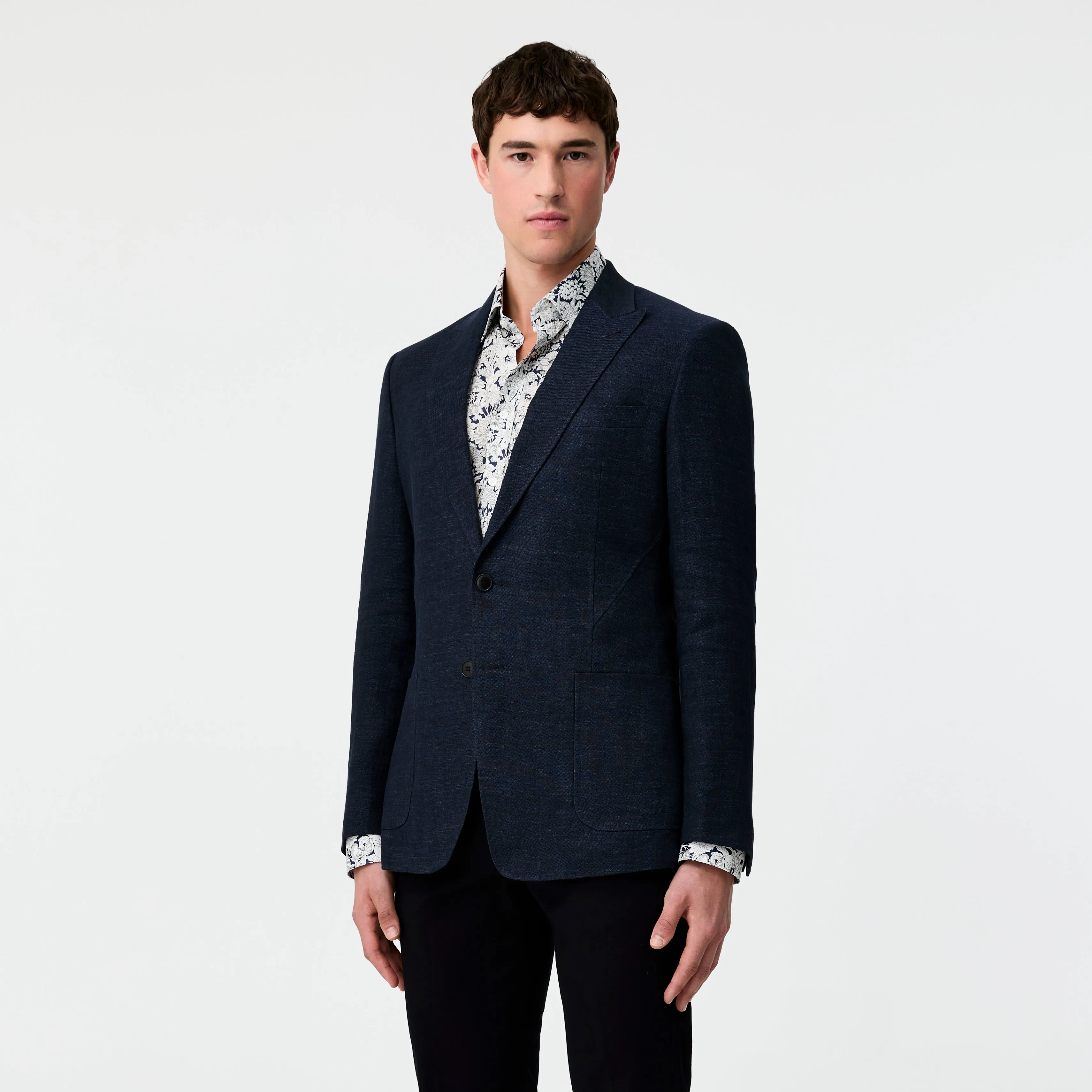 Textured Delave Linen Blazer Navy