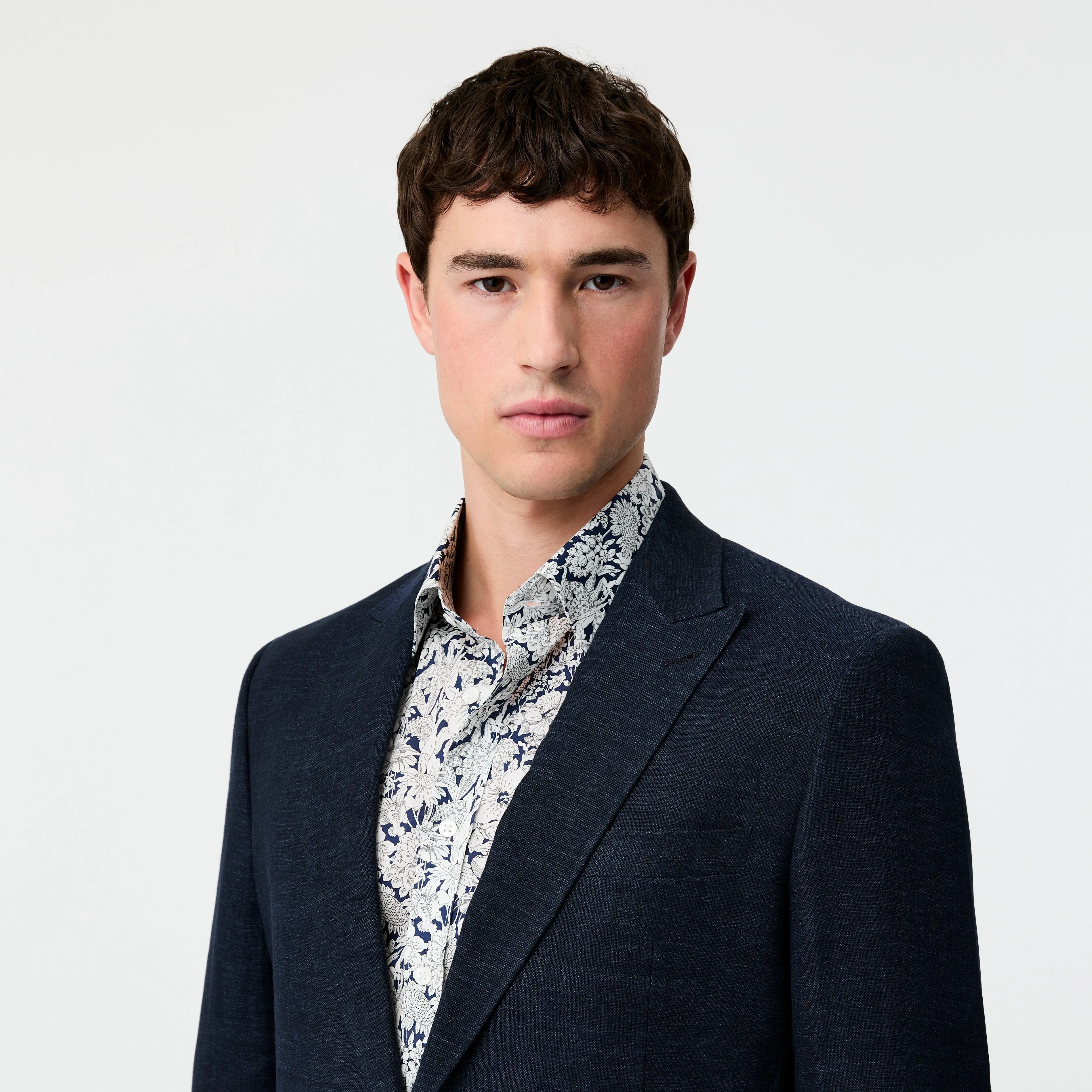 Textured Delave Linen Blazer Navy