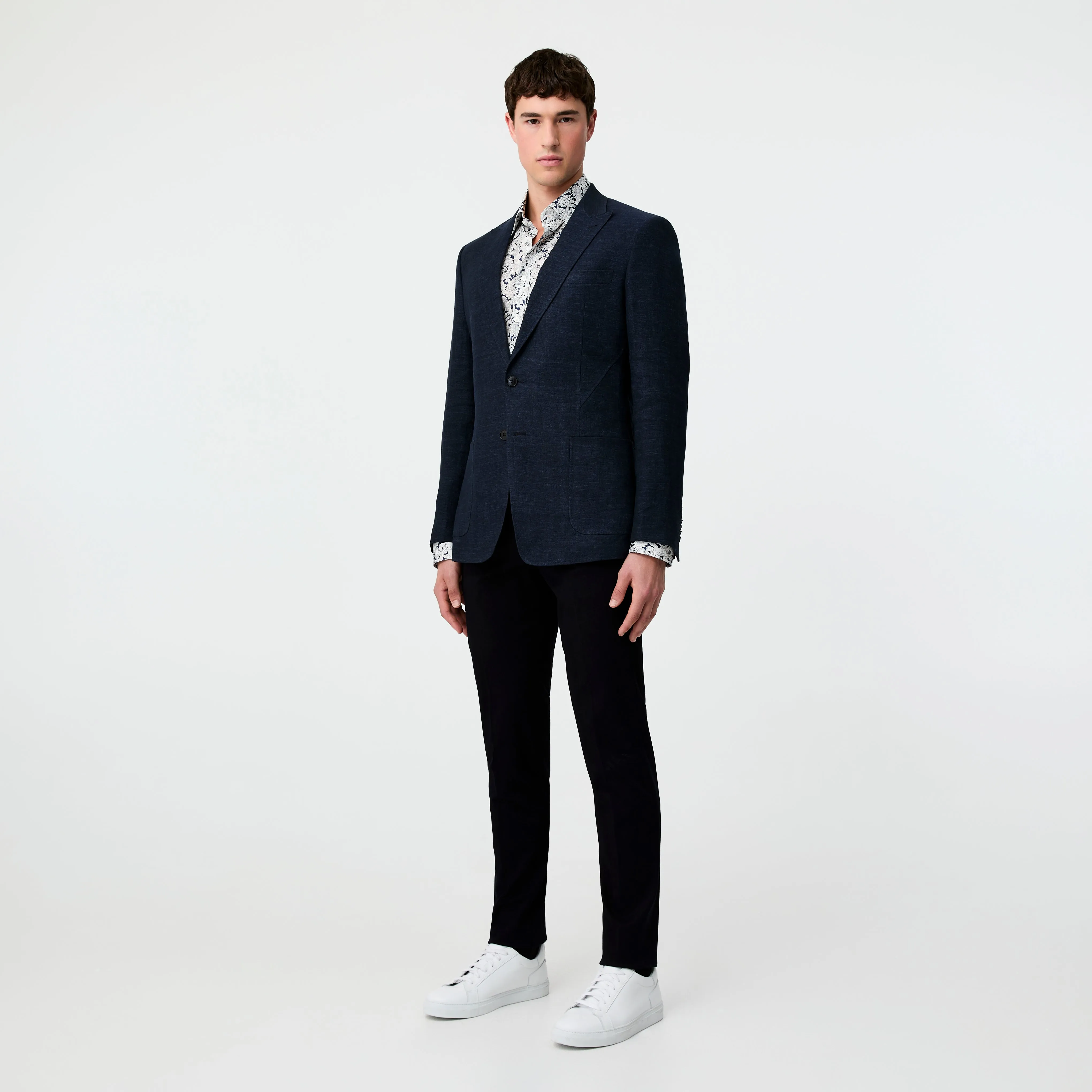 Textured Delave Linen Blazer Navy