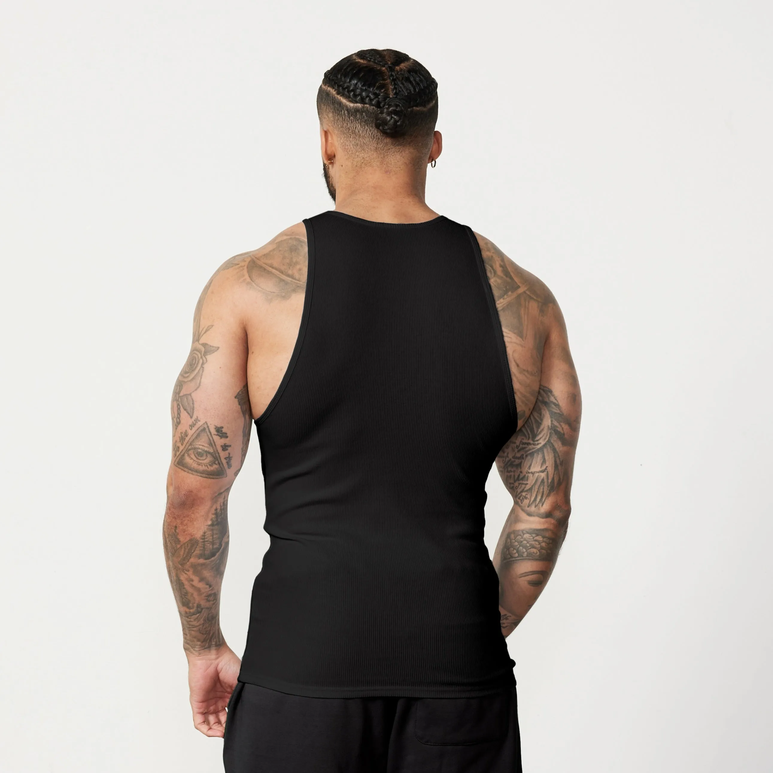 Vanquish Essential Black Ribbed Fitted Tank