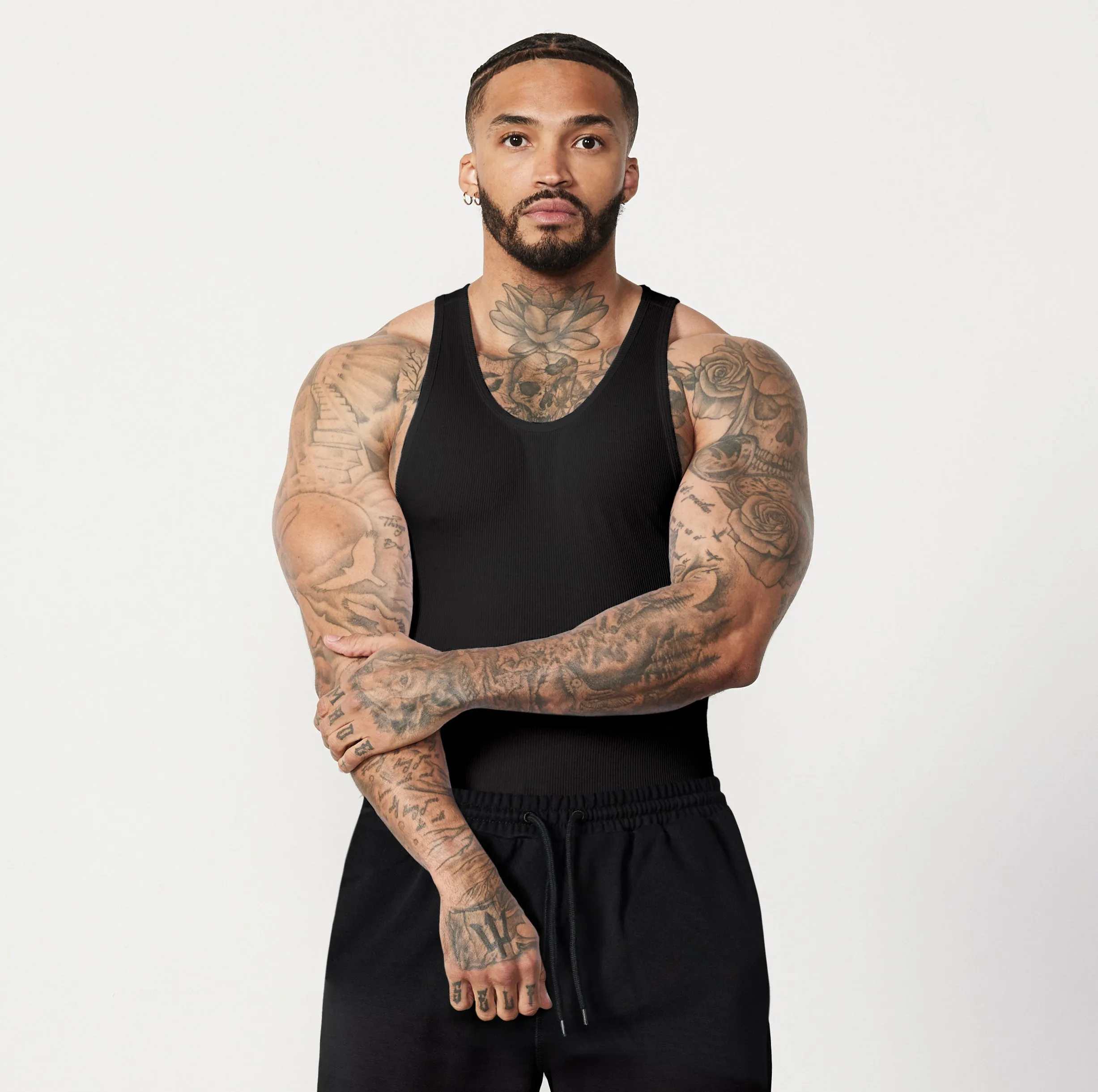 Vanquish Essential Black Ribbed Fitted Tank