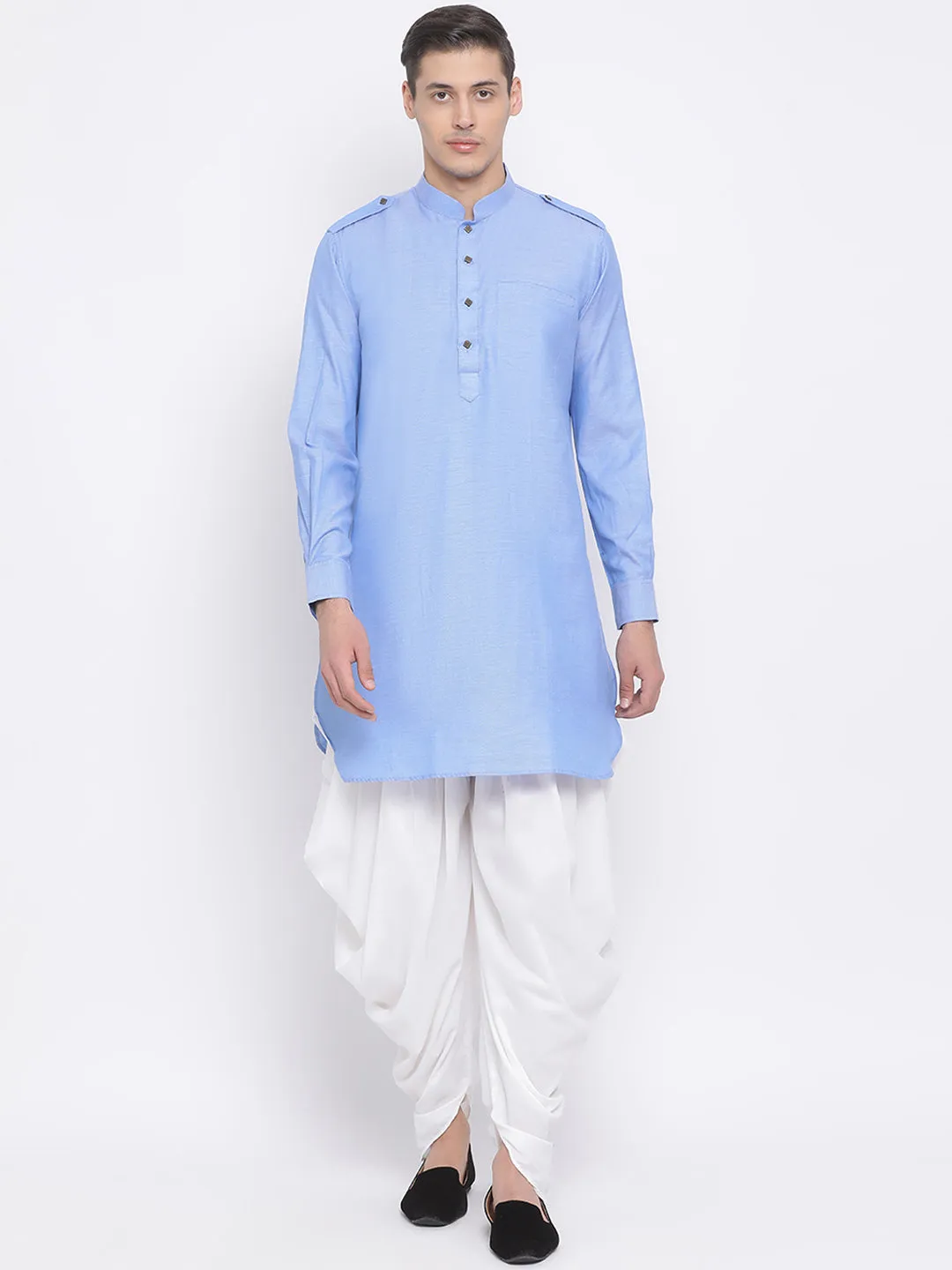 Vastramay Men's Blue Kurta Dhoti Set