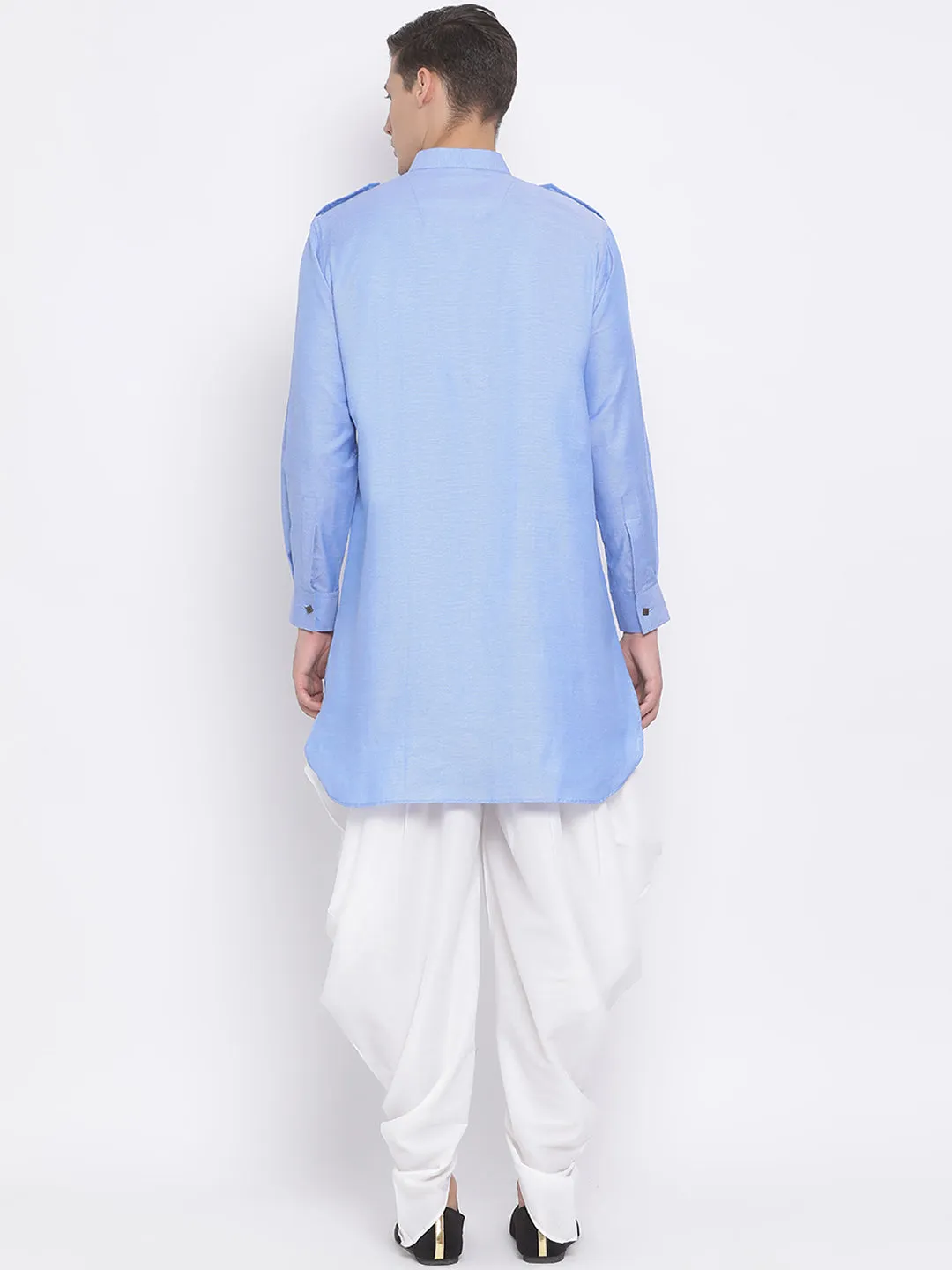 Vastramay Men's Blue Kurta Dhoti Set