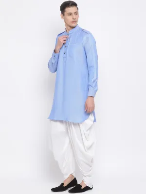 Vastramay Men's Blue Kurta Dhoti Set