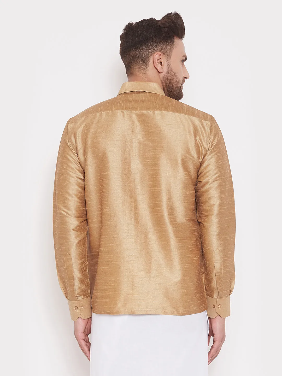 VASTRAMAY Men's Rose Gold Silk Shirt