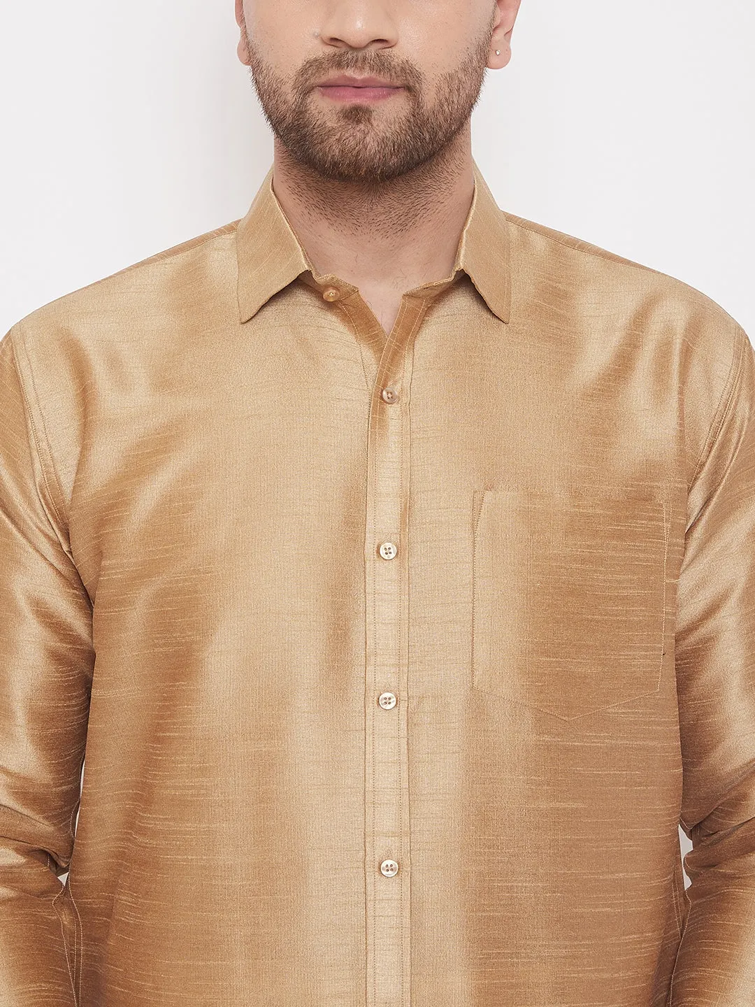 VASTRAMAY Men's Rose Gold Silk Shirt