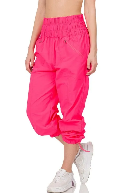 Windbreaker Smocked High Waistband Jogger Pants