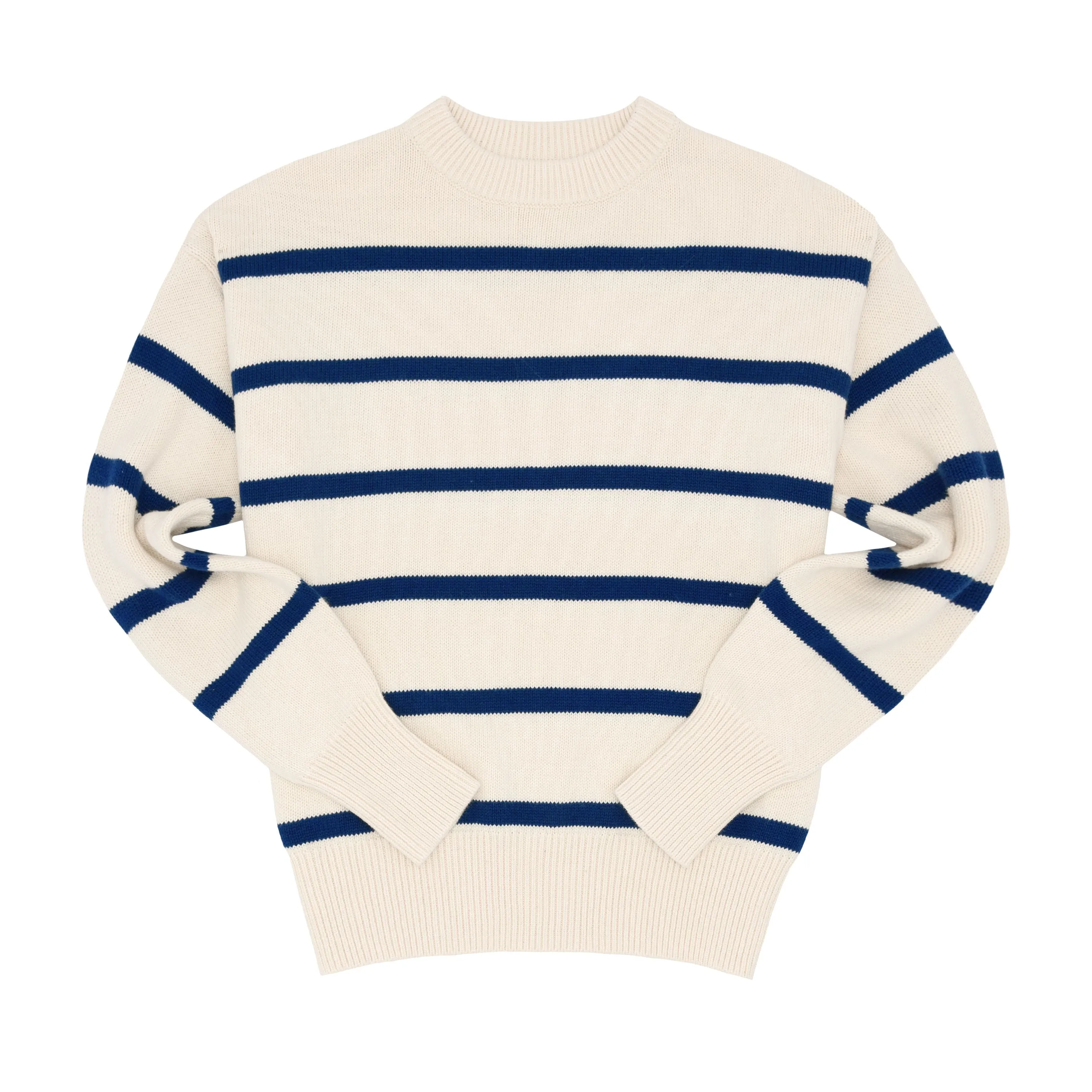 women's cream and navy wide stripe knit sweater