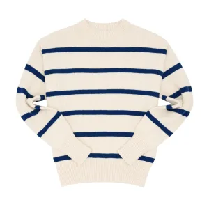 women's cream and navy wide stripe knit sweater