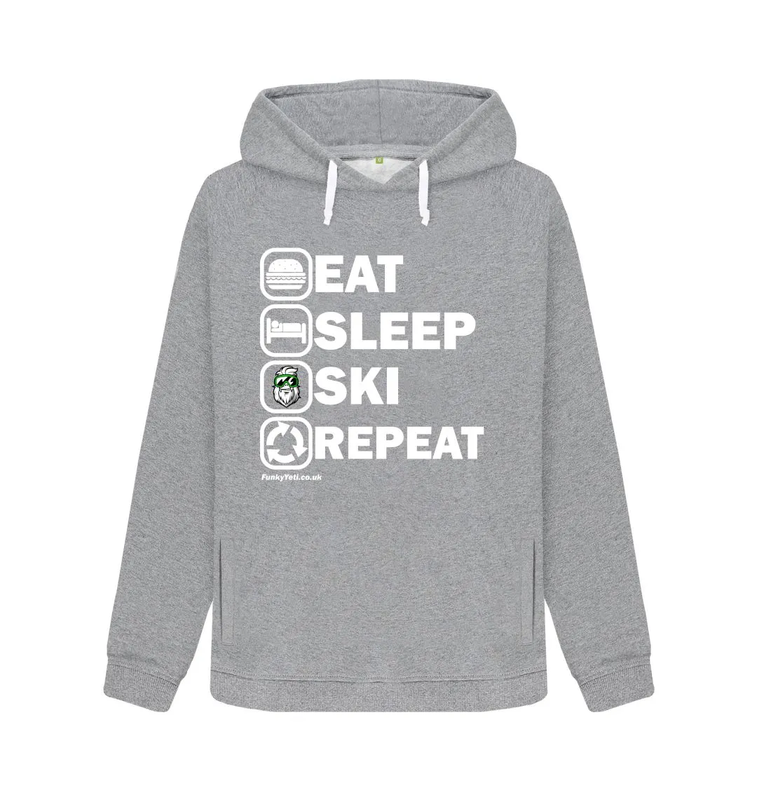 Women's Eat Sleep Ski Repeat Organic Pullover Hoodie