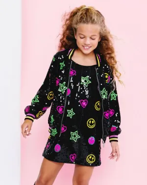 Womens Peace and Love Sequin Bomber