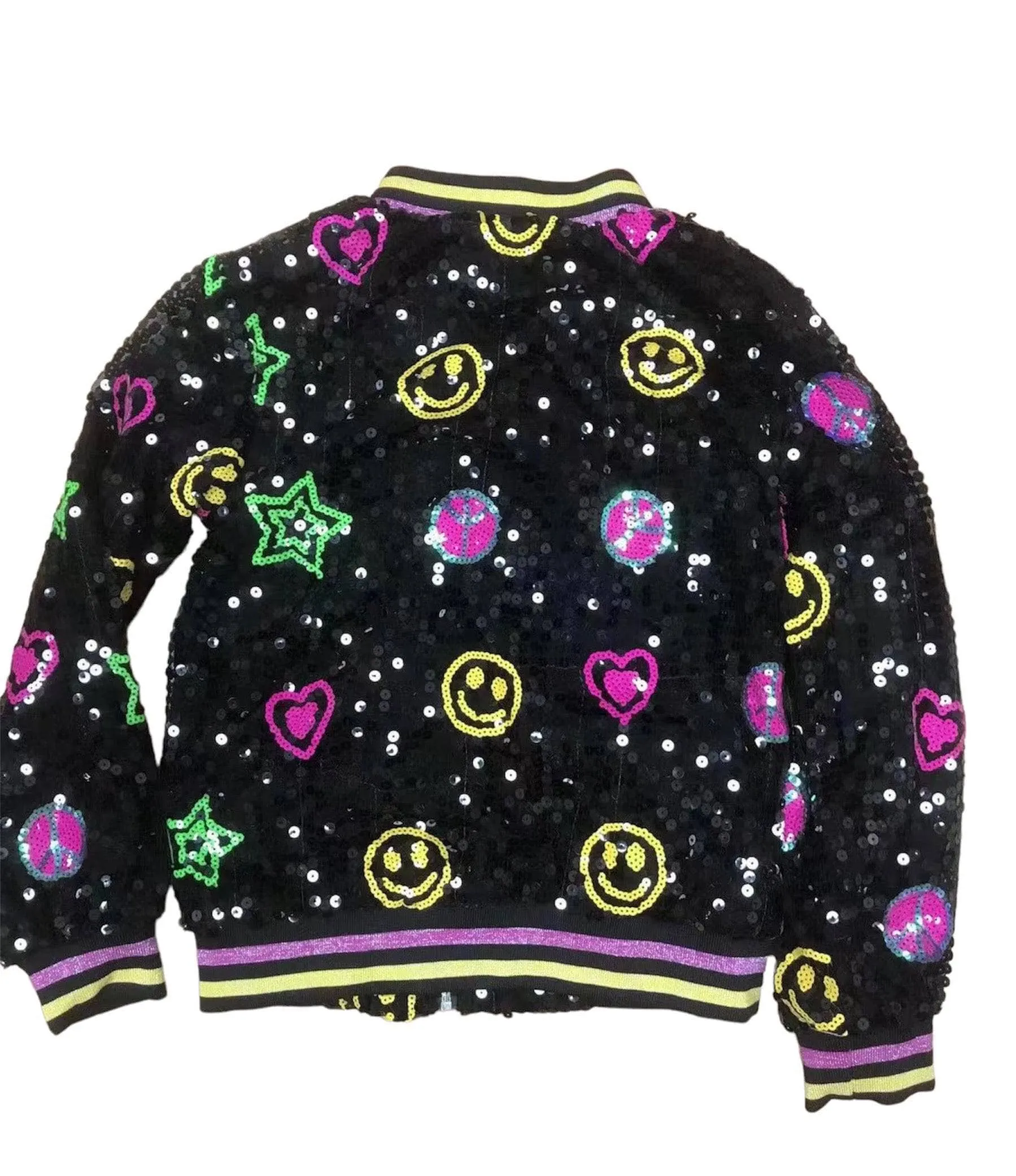 Womens Peace and Love Sequin Bomber