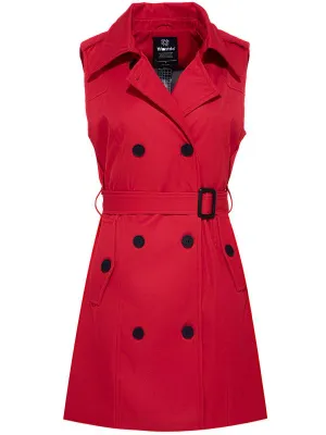 Women's Sleeveless Waterproof Trench Coat Double-Breasted Jacket with Belt