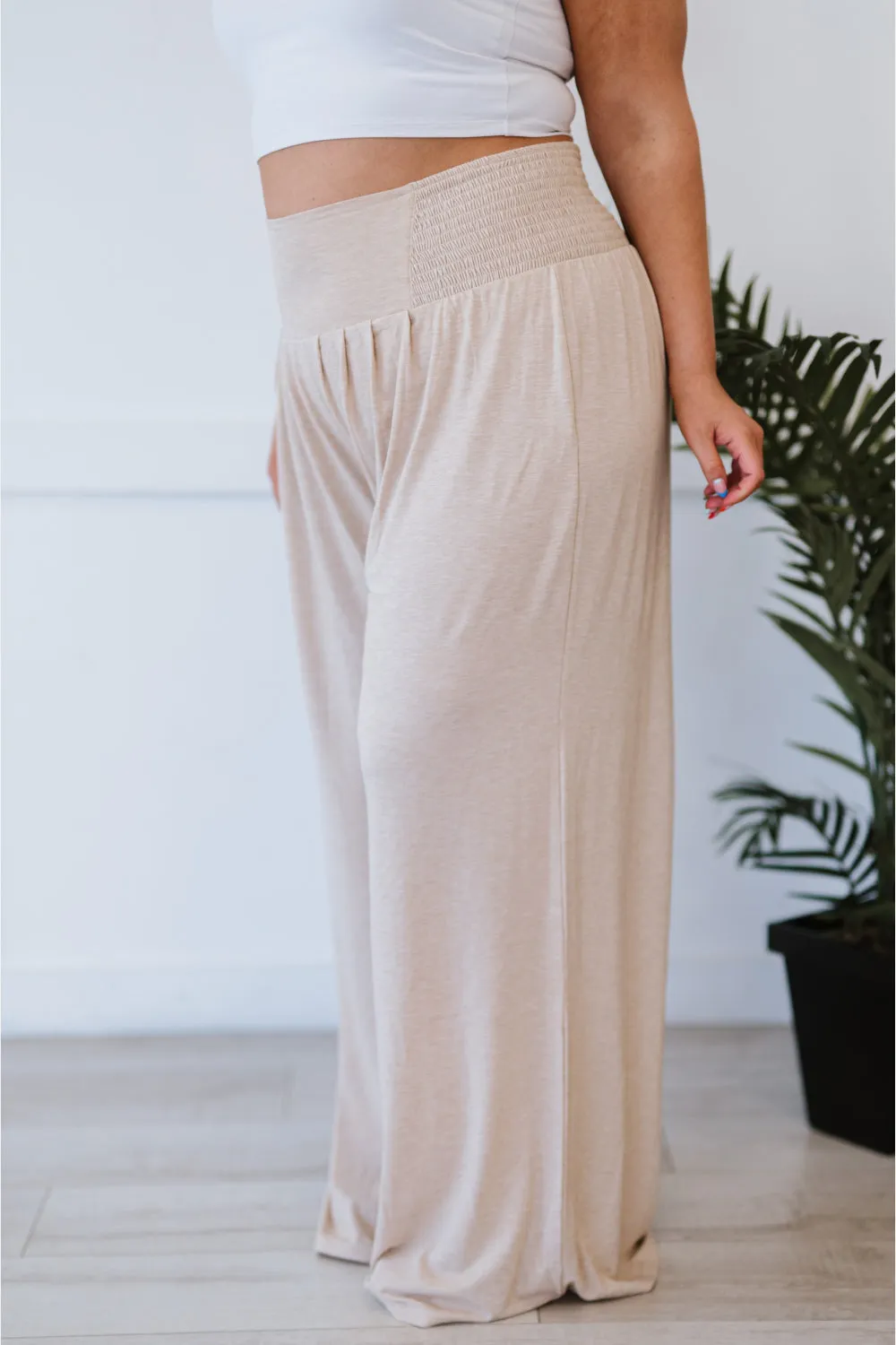 Zenana Easy Breezy Full Size Palazzo Pants in Beige